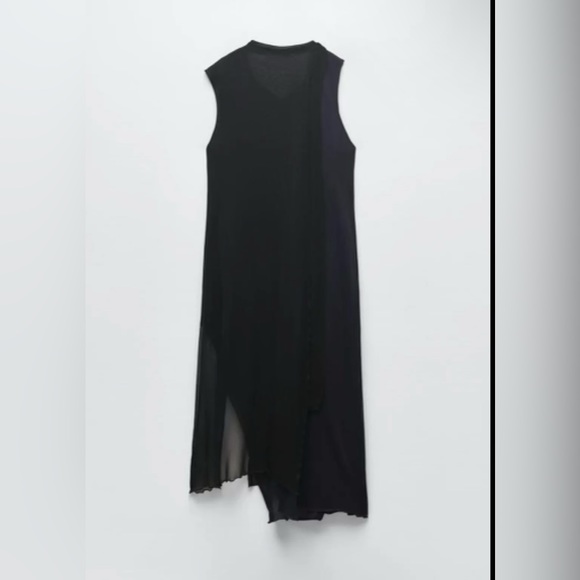 ZARA Navy Blue Knit Asymmetrical  Combination Color-block Midi Dress - Picture 4 of 7